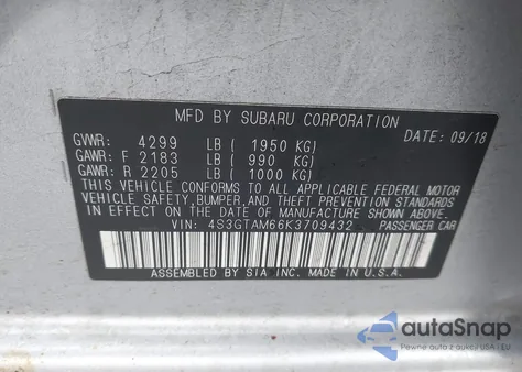 2019 Subaru Impreza 2.0I Sport from USA, damaged, VIN 4S3GTAM66K3709432